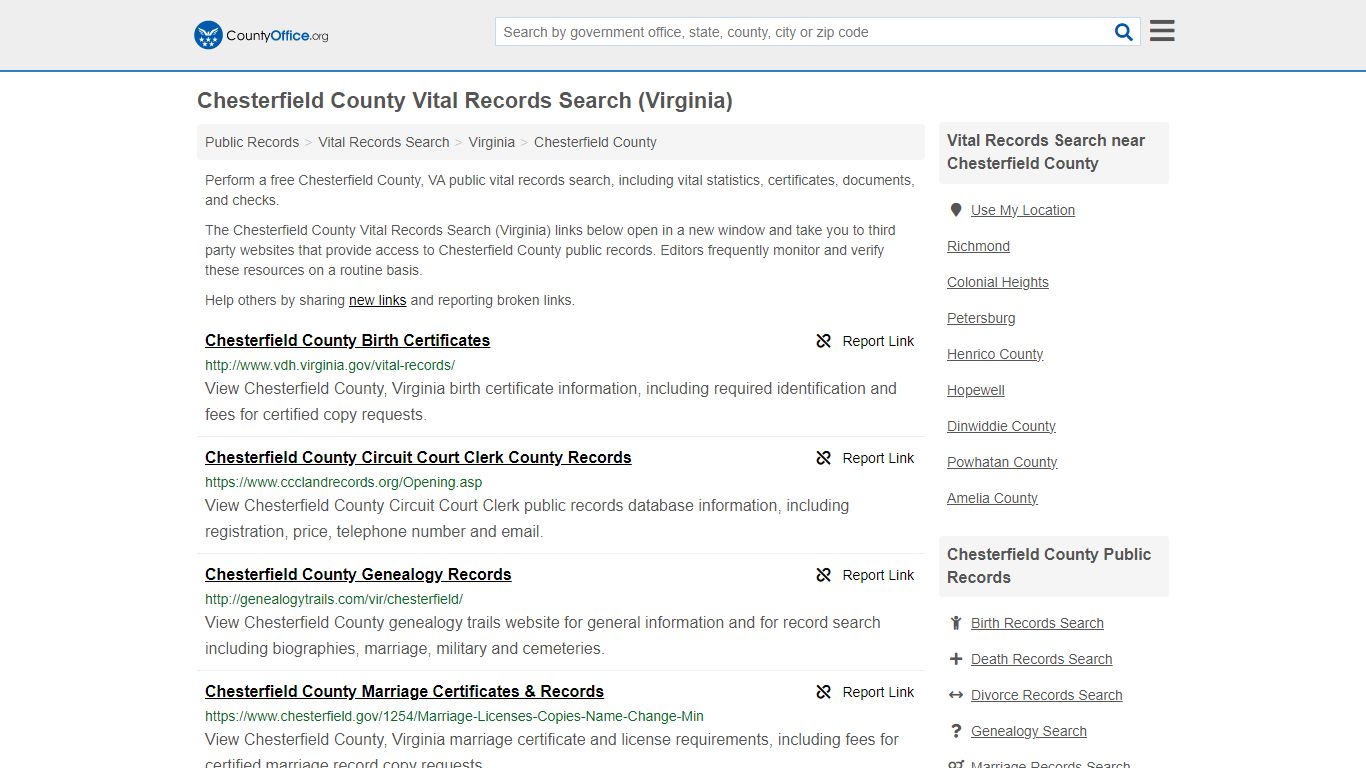Chesterfield County Vital Records Search (Virginia) - County Office